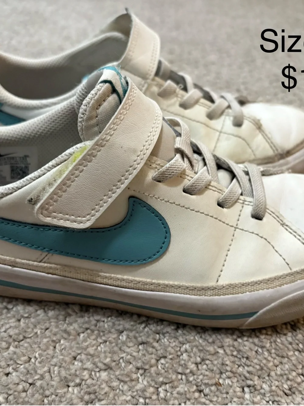 Nike Kids White Sneakers with Turquoise Swoosh